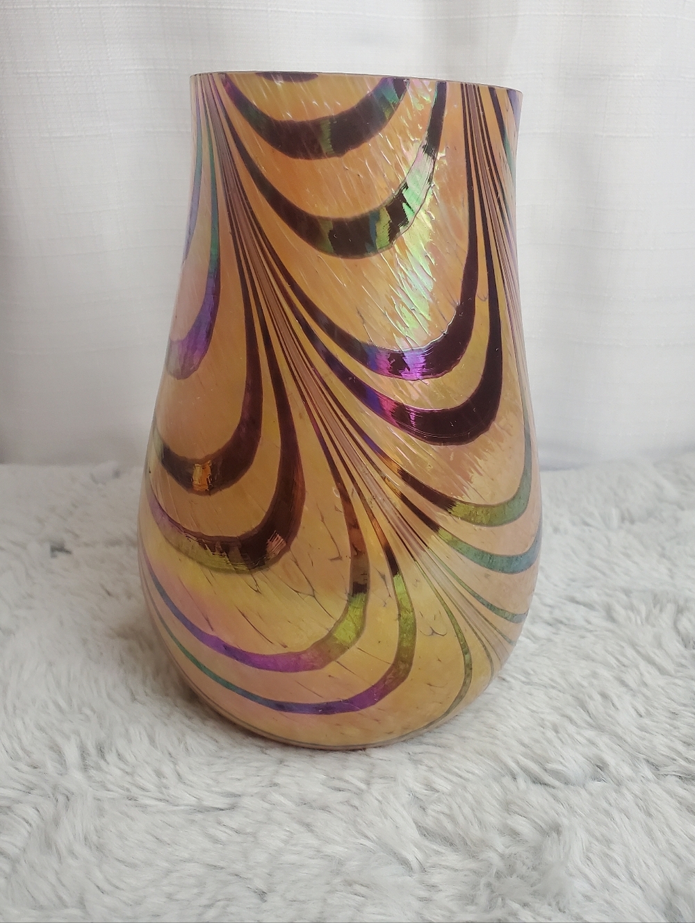 Iridescent Brown Peach Vase Telaflora Taiwan Art Deco Swirl Vintage Approx 7.25"